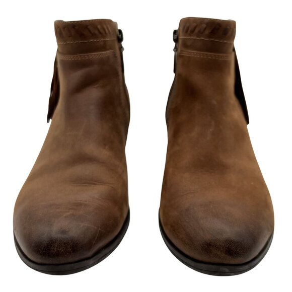 Clarks Womens 9 US Brown Leather Ankle Boots Side Zipper Fringe Western Cowgirl - Picture 5 of 16